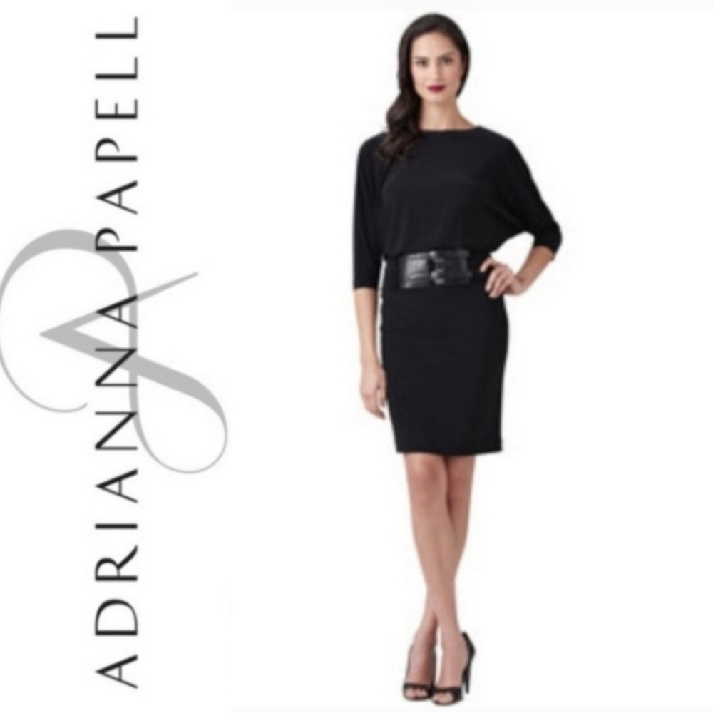 SZ10 NWOT Adrianna Papell Blouson Dress Wide Double Belt Black